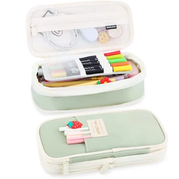 Kawaii молив случай Macaron цвят платно участък двоен слой голям капацитет молив кутия сладък молив училище канцеларски материали