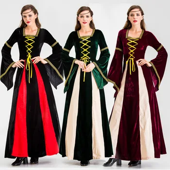 Средновековна викторианска дълга рокля вампир Хелоуин кралица костюм британски ретро плюс размер от три части дълга пола COSPLAY съд