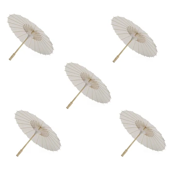 5PCS хартиен чадър 60Cm плажен чадър бял DIY чадър фотография подпори за бебешки душ парти сватба
