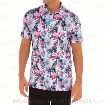 2023 Голф поло риза мъже къс ръкав отпечатани модерен спортна риза лято открит случайни streetwear ревера бутон поло тениска