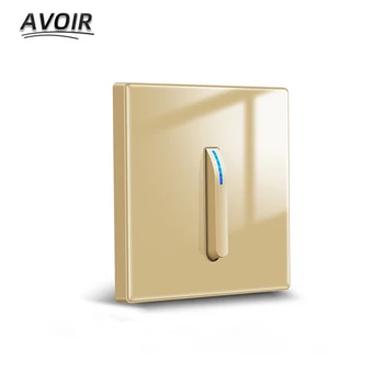 Avoir стъклен панел стена светлина превключвател на разстояние 86 тип моментно натискане бутон превключвател злато електрически контакти Led димер превключвател 220V