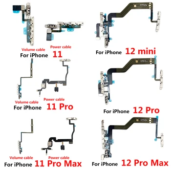 Оригинални нови бутони за захранване и сила на звука Ключ за ключ Flex кабел с метален материал за Iphone 11 12 Pro Max 12 мини Power Flex