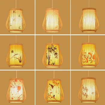 Бамбук тъкане висулка лампа занаятчийски LED фенер китайски традиционни тъкани техника стая кафе хотел арт деко осветление ръчно изработени