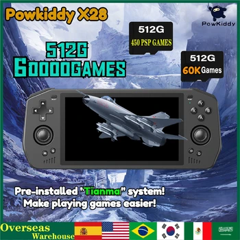Powkiddy X28 Powkiddy X55 Ръчна игрова конзола 5.5-инчов IPS екран 512G 60000 игри PSP игра PS2 игра OpenSource ретро конзола