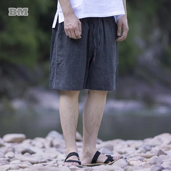 китайски стил реколта памук бельо случайни шорти мъжки дрехи плюс размер хлабав тънки спортни шорти извънгабаритни прави плажни панталони