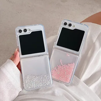 За Samsung Galaxy Z Flip 5 случай (2023 освобождаване), сладък красив диамант плаващи пясъци модел дизайн телефон защитен калъф