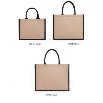 2024 Нова чанта от юта Burlap Голяма многократна употреба чанти за хранителни стоки с дръжки Чанта за пазаруване