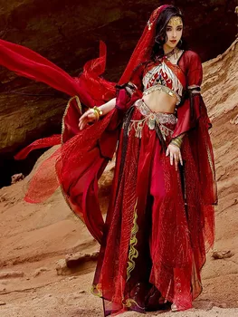 Елегантен фестивал Араби принцеса косплей костюми жени корема танц рокля ханфу червен комплект парти Хелоуин косплей кустуме