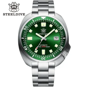 STEELDIVE SD1980 NH35 Автоматични механични часовници за гмуркане за мъже с дата зелен циферблат 44mm корпус от неръждаема стомана 200M водоустойчив