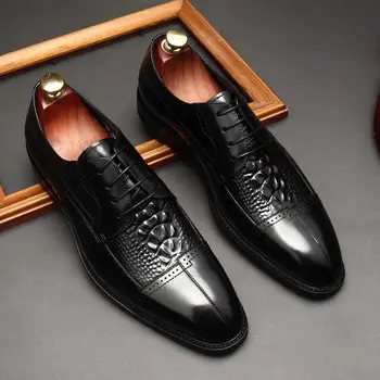 Крокодил модел дерби мъжки рокля обувки мода офис дизайнер най-добрите ръчно изработени естествена кожа парти бизнес мъжки обувки Оксфорд
