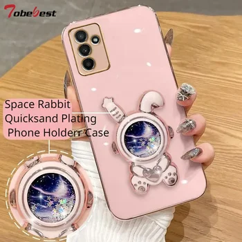 Space Rabbit Quicksand покритие телефон скоба случай за Samsung Galaxy A15 A35 A55 A05 A05 A05S 4G 5G мек заден капак