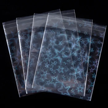 20/50pcs Clear Star Pattern Self-Adhesive Bag Holographic Laser Plastic Pouches For DIY Jewelry Badge Bags Cards Sleeves