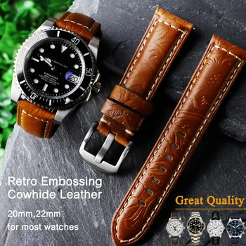 20mm 22mm бързо освобождаване ретро кожа часовник лента реколта щамповане кожена каишка за Samsung Galaxy Huawei GT2 3 Хамилтън Seiko