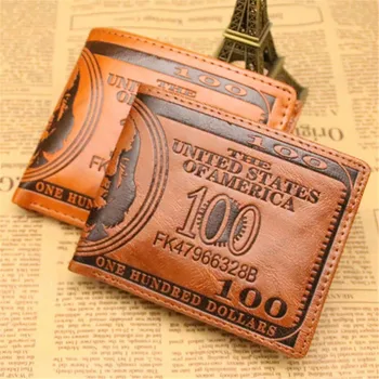 Dihope Мъжки портфейли със 100 щатски долара модел портфейл мъжки кожен портфейл снимка карта притежателя мода голям капацитет портфейл