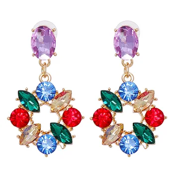 Многоцветни луксозни кристални висящи обеци за жени кръгли кухи изявления модерни обеци мода Bijoux бижута HT329