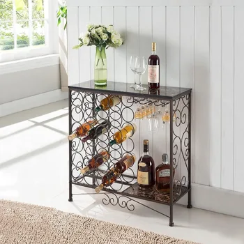 Kings Brand Furniture - свободностояща маса за вино, шкаф за алкохол бар с съхранение на вино - побира 24 бутилки и държач за чаши