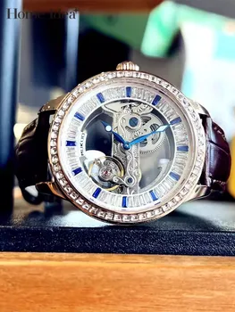 Бизнес мъже Casual Hollow Out напълно автоматичен механичен часовник Модни водоустойчиви светещи часовници