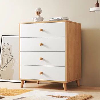 Модерен прост дървен цвят пет кофа за съхранение спалня срещу стената хол нощно шкафче