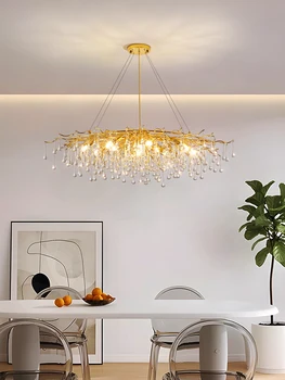 Луксозен полилей с форма на кристална вода се използва за хол спалня зала златен E27 таван вътрешен дом лампа декорация