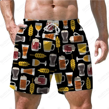 2023 Лято горещо продажба нови мъжки шорти плажни панталони жълта бира 3D печат Хавайски плаж случайни стил мъжки ежедневни панталони