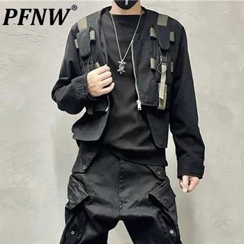 PFNW мъжки дизайн High Sense тактически пачуърк яке красив рамото отгоре измиване фалшиви джобове работно облекло дрехи шик 12Z4669