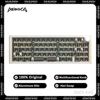 MONKA 6067 Механични алуминиеви комплекти за клавиатура Многофункционално копче Hot Swap Gaming клавиатура Dynamic RGB уплътнение Pc геймър Win Mac