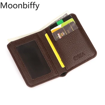 Нов модел Litchi преносим къс портфейл мъжки притежател на карта мини мъжка чанта тънък PU кожени портфейли пари клипове притежателите на лични карти