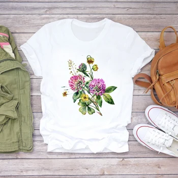 тениска мода сладък случаен дамски тениска облекло лятна мода дамски къс ръкав редовен цвете модел тениска облекло