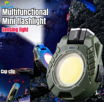 Преносимо ключодържател фенерче COB капачка клип светлина зареждане LED фарове мини факел многофункционално преносимо индукционно осветление
