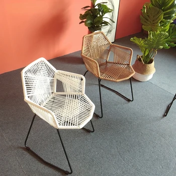 Тъкани единична седалка стол Nordic модерен прост дом балкон открит двор маса и стол ратан стол метален стол
