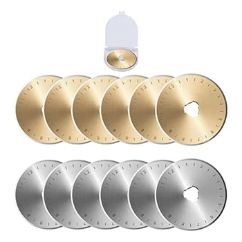12 Piece Rotarycutter Blades With Storage Box Gold & Silver 45Mm For Handcrafting, Art, Diys, Crafts, Quilting