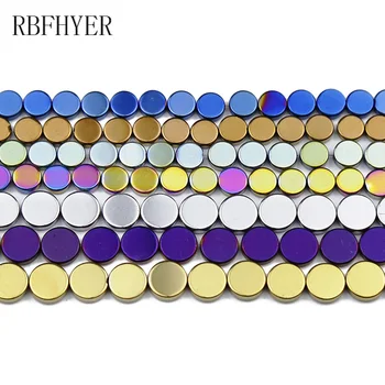 RBFHYER синьо, зелено, розово червено, лилаво плоски монети Хематит естествен камък 6/8mm кръгли свободни мъниста за бижута аксесоари за правене на DIY