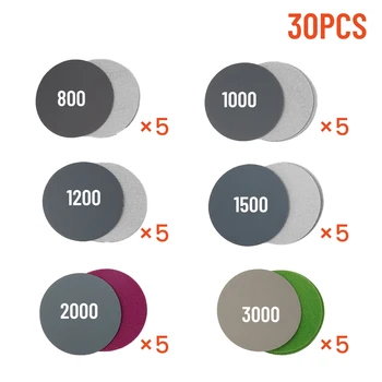 30Pcs 3Inch 75mm шлифовъчни дискове Pads Set 800-3000 песъчинки абразивни полиране подложка комплект за Dremel ротационен инструмент шкурки аксесоари