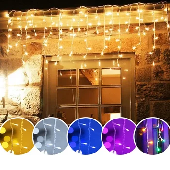 Коледна украса Led светлини за открит новогодишен венец фея лента завеса низ сватба улица градина празник осветление