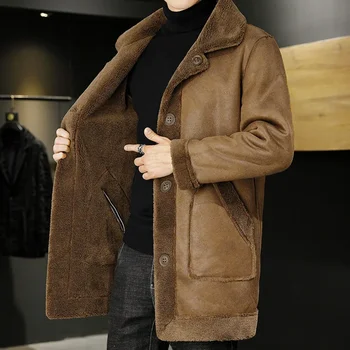 Двустранно износване зимно яке мъже гранулиран кадифе снаждане тънък Abrigo Largo Hombre плътен цвят палто дълги топли якета