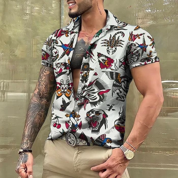 Извънгабаритни хавайски риза реколта мъжки дрехи етнически стил печатни ризи случайни улично облекло къс ръкав върховете мъжки хлабав Dazn