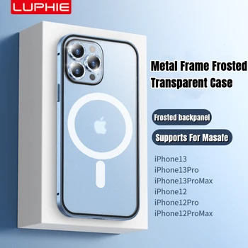 Метална рамка Matte PC BackPlane Case за iPhon 14 13 Pro Max Magsafe Защита от алуминиево стъкло Магнитно безжично зареждане