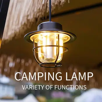 Къмпинг ретро лампа USB открит Led къмпинг светлина преносим прожектор висящи палатка светлина работа лампа с дръжка авариен фенер