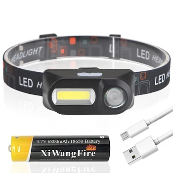 Portable Mini XPE + COB фар Използвайте 18650 батерия USB акумулаторна фар открит къмпинг риболов LED главата фенерче