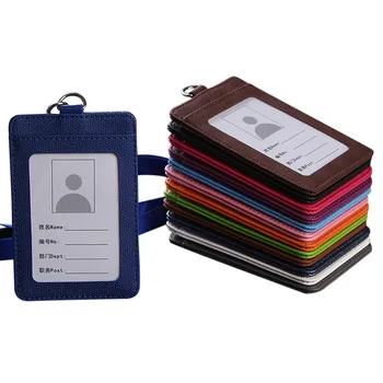 PU Кожен ремък Прибиращ се държач за значка Прозрачни училищни въжета ID Badge Holder Хоризонтален държач за значка Притежател на лична карта
