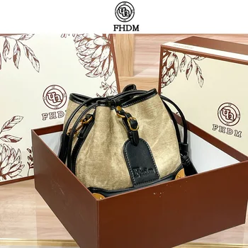 FHDM2023 Есен/Зима Нов снаждане контраст цвят кофа чанта за жените луксозна светлина луксозна мода едно рамо Crossbody чанта