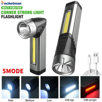  Високо ярък LED + COB фенерче USB акумулаторна горелка с магнит водоустойчива работна светлина регулируема светлина главата къмпинг фенер