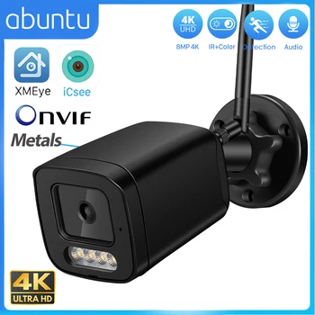 ABUNTU 8MP 4K IP камера ONVIF метална външна Wifi камера за наблюдение Откриване на хора Нощно виждане Безжична камера за сигурност Аудио