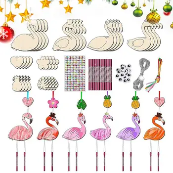 DIY Вятърни камбанки 12PCS Ръчно изработен материал Hang Фламинго изкуства и занаяти Орнамент Декорация Детска градина Художествени занаяти Комплекти за правене