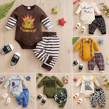 Момчета и момичета есенни дрехи западен стил деца едногодишно бебе бебе тиранти дрехи деца пролетни дрехи две части