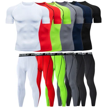 Мъжки тениски с къс ръкав Базов слой Клинове Панталони Тесни фитнес панталони за бягане Джърси обучение Top Boy Compression Sports Set