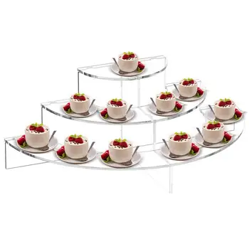 3-Tier акрилни кръгли Cupcake десерт щанд-щранг изложбена стойка дисплей самостоятелно за фигури на дребно витрина