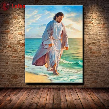 Диамантена бродерия Религия Исус ходене край морето пълен квадрат кръг диамант мозайка кристали изкуство живопис кръстат бод стена