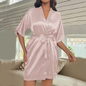 дамски копринени сатенени кимоно халати спално облекло нощница рокля халат за баня твърди домашни халати пижами нощна рокля халат за нощница роба