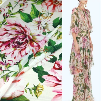 Summer тънка перспектива шифон полиестерна тъкан италианска марка моден дизайн печатни тъкани кърпа от метър DIY шиене